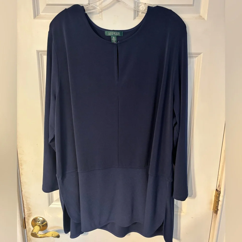 Lauren Ralph Lauren Navy Blue Keyhole Matte Jersey Tunic - 3X - Picture 1 of 6